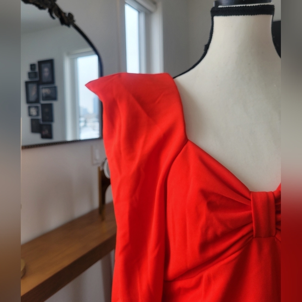 3/$30 Bold Red Long Sleeve Dress With Epic Shoulder Pads - Picture 3 of 11